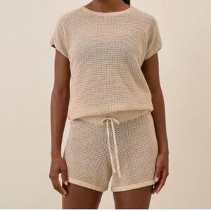 Pact Beachside Crochet Knit Set Women’s Size XXL Shorts And Top Sandshell Cotton